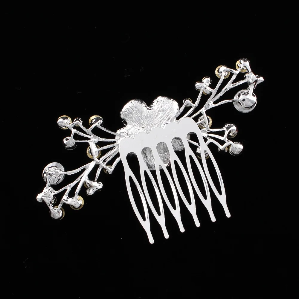 YueBanG Small Rhinestone Metal Flower Hair Combs Silver White Wedding Accessories Jewelry for Women Girl Bride Hairpin Gift |
