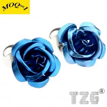 Голубой розы запонки с цветочным узором 1 пара Бесплатная доставка промо