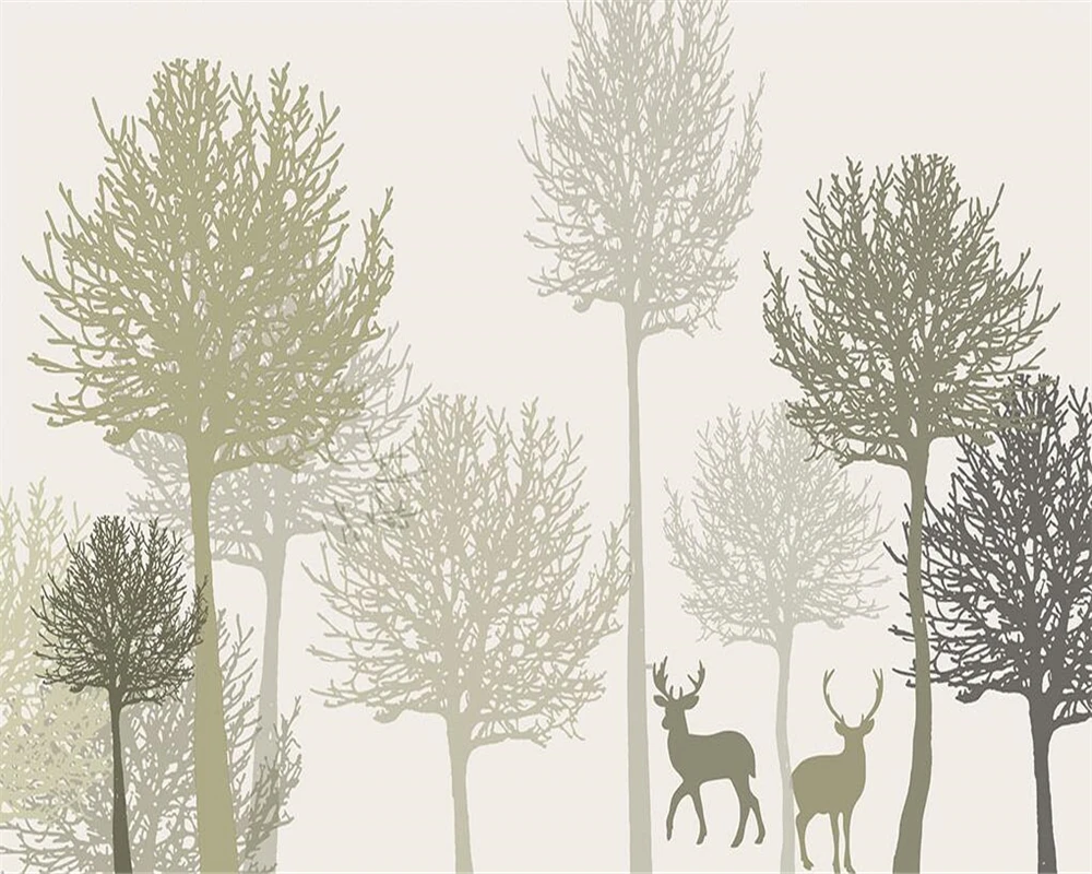 Beibehang Custom wallpaper Simple Pastoral Gray Retro Woods Elk TV Background Wall Home Decor Living room Bedroom 3d | Обустройство