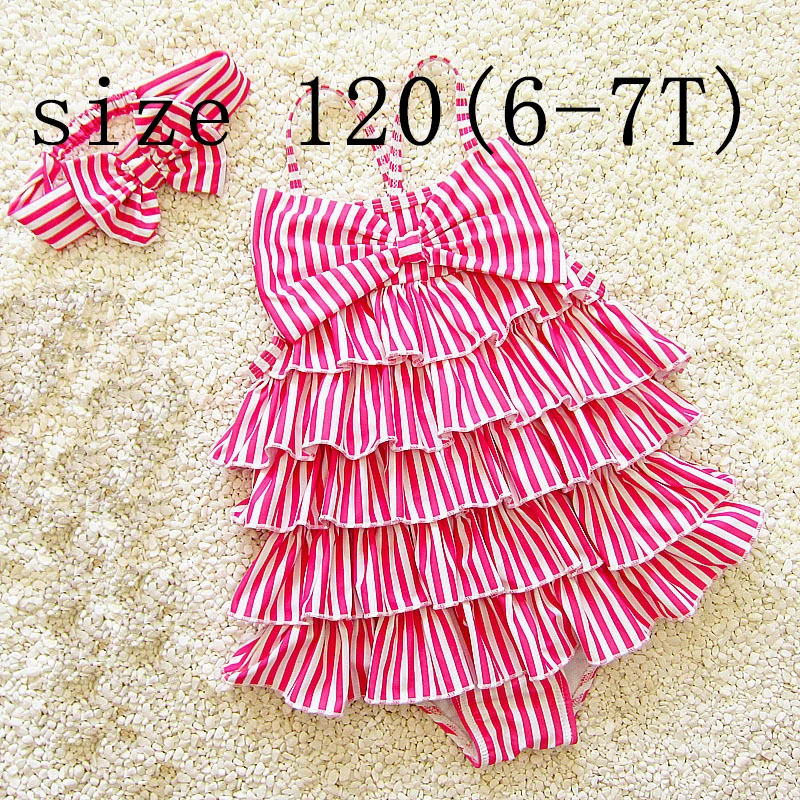 pink 120 Dollplus/детская одежда для плавания для девочек, цельный модный пляжный купальник в полоску, купальный костюм, детские купальники - Цвет: pink 120