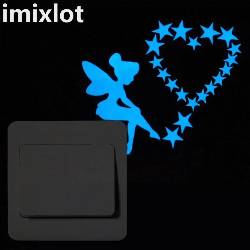 Imixlot светящийся Переключатель наклейка светится в темноте Cat Angle Fairy Moon Stars