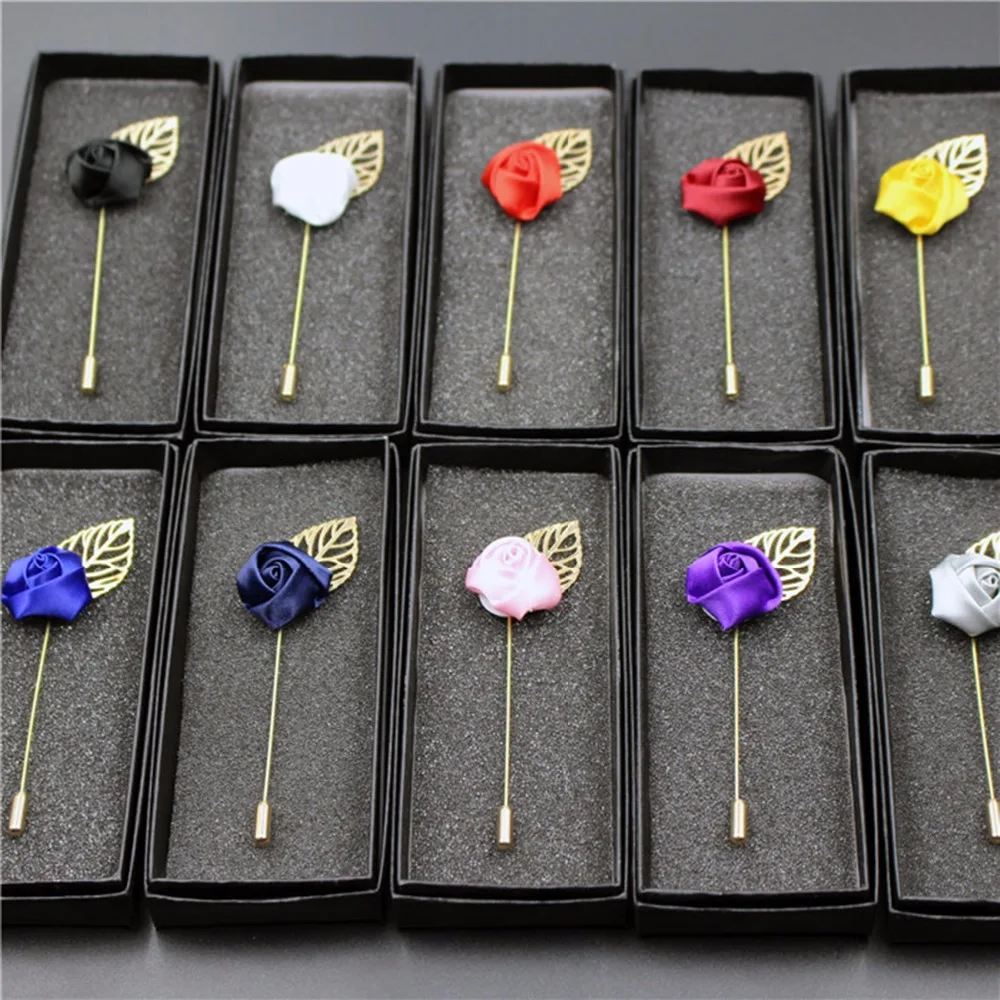 Fashion New Men Retro Golden Leaf Rose Flower Brooch Pins Collar Suit Stick Breastpin Pin Men's Dressup No.21 40|pin man|flower brooch pinbrooch