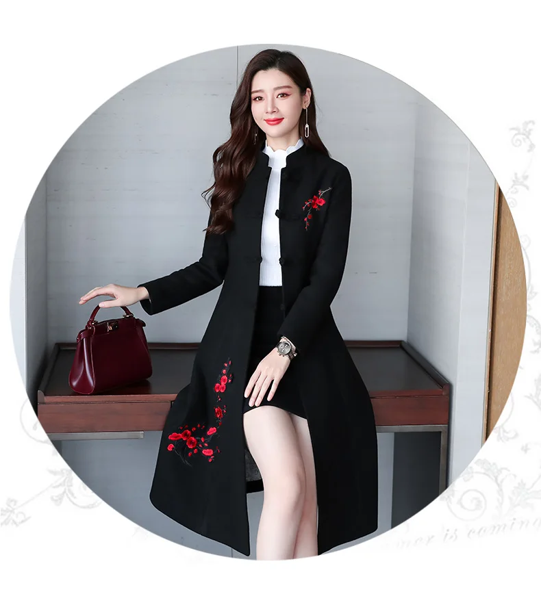 Зима qipao стиль костюм в народном стиле улучшенная Cheongsam Традиционный китайский костюмы Hanfu длинные Ретро Вышивка Топы корректирующие