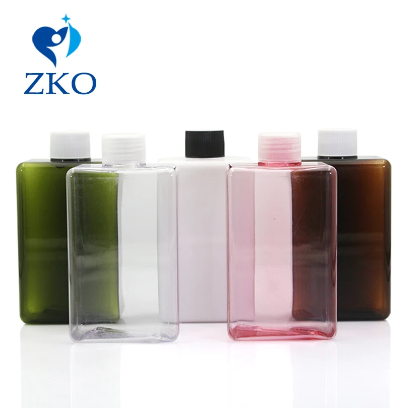 

5pcs/lot 300ml PETG Cosmetics Square Bottle with Cola Cap Black/White/Transparent Screw Lid Makeup Water Bottles Free Shipping