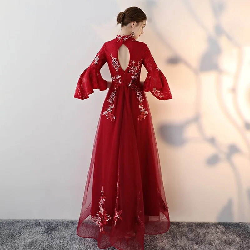 Платье подружки невесты бургундское платье с цветочной вышивкой длинное пышными