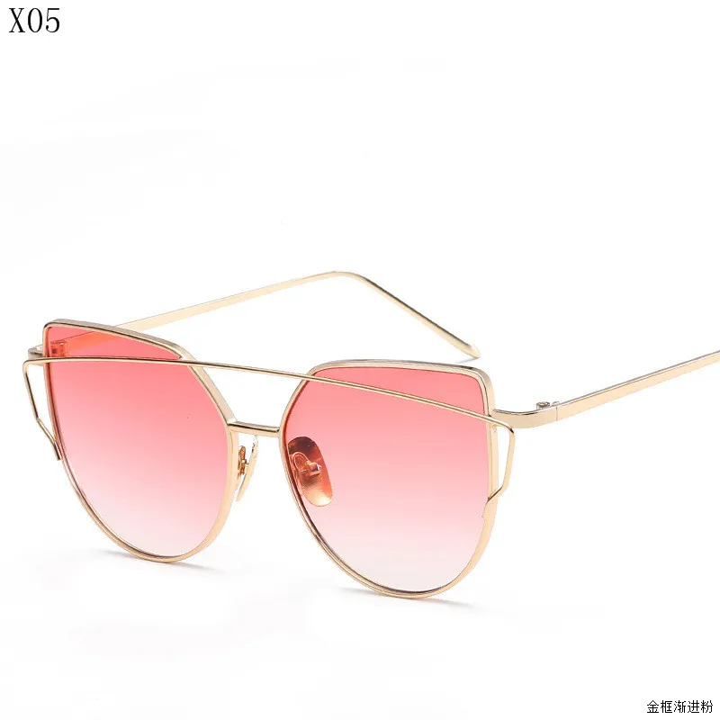New Cat Eye Sunglasses Women Brand Designer Fashion Twin-Beams Rose Gold Mirror Cateye Sun Glasses For Female - Цвет линз: 5