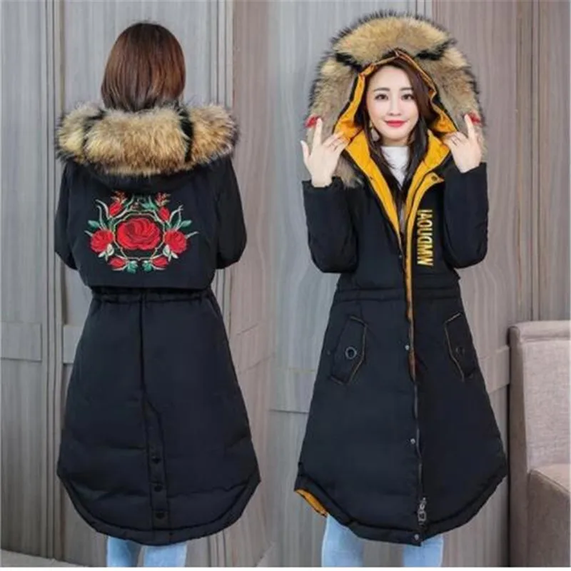 

2020 winter coat thickened oversized cotton dress long loose hooded fur collar down jacket