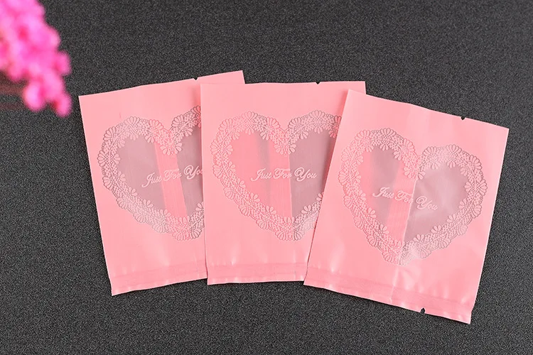 

1000 X Love Pink Heart Just For You Frosted Food Biscuit DIY Baking Cake Bags Gift Cookie Packing Flat Plastic Bag