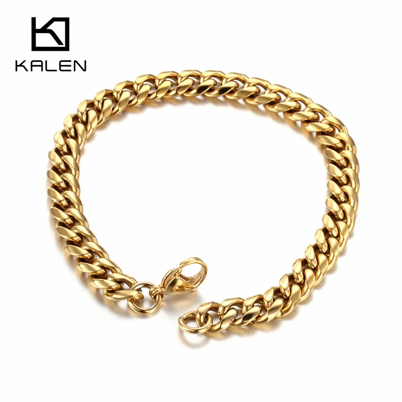 Новый итальянский золотистый браслет Kalen из звеньев цепи модный нержавеющей