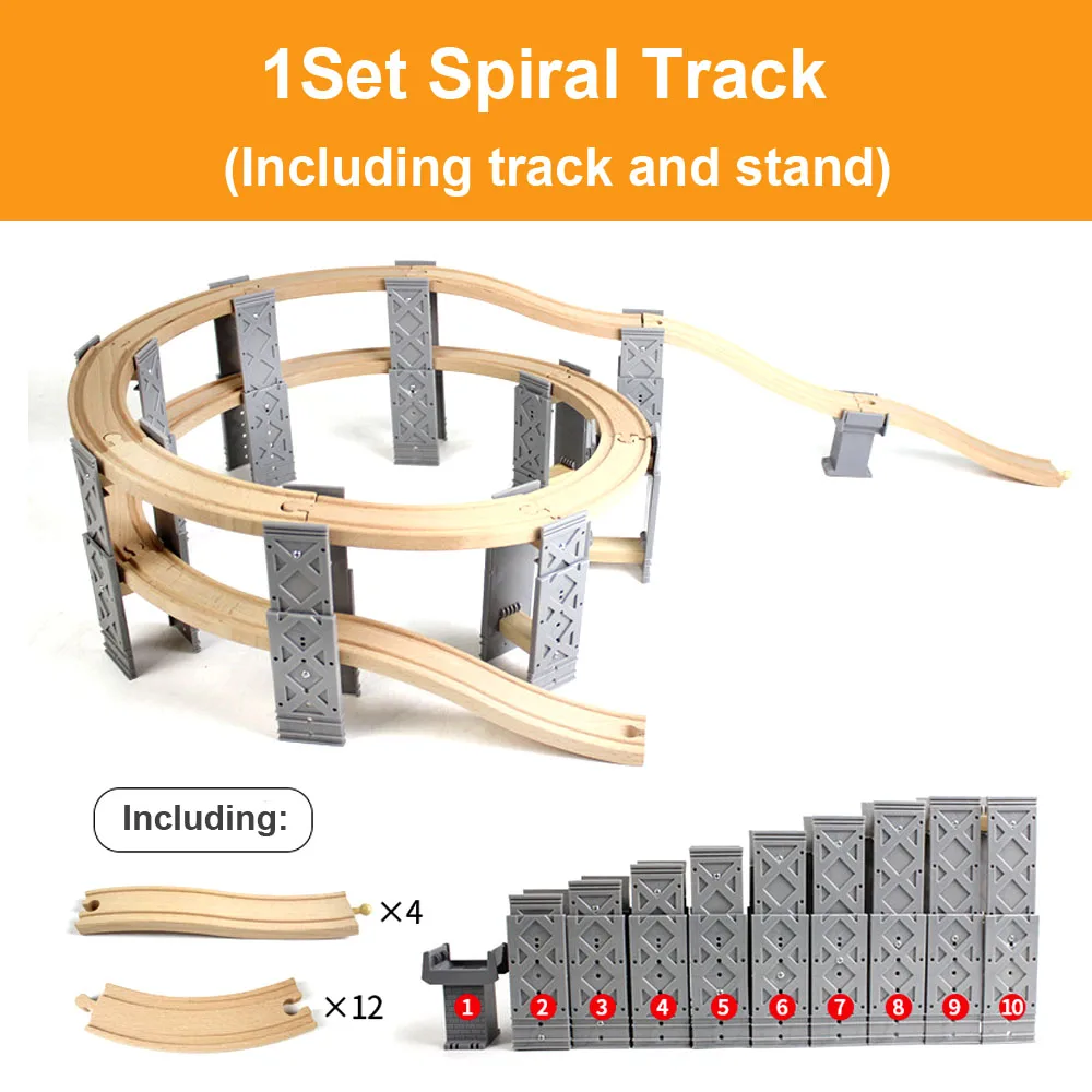 1set spiral track Деревянный поезд трек железнодорожный мост аксессуары различные трек компонент Обучающие игрушки туннель крест мост конкурентоспособный для Томаса - Цвет: 1set spiral track