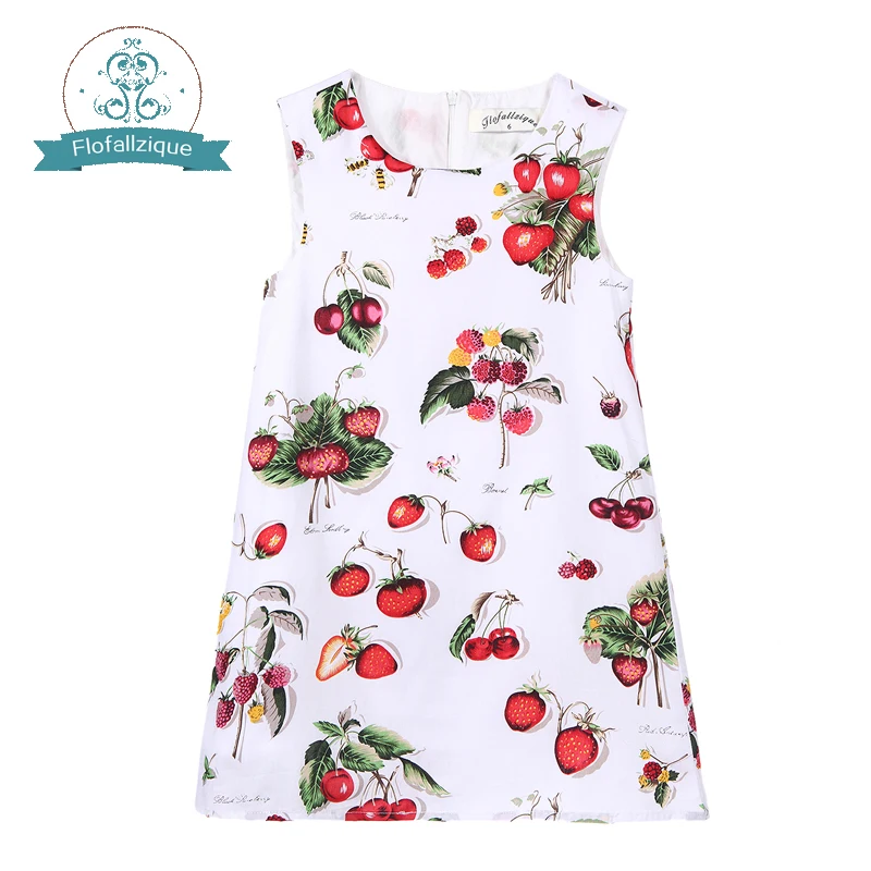 Малыша Девушки Платье Без Рукавов Мини Одежда Фрукты Печати Красный Белый