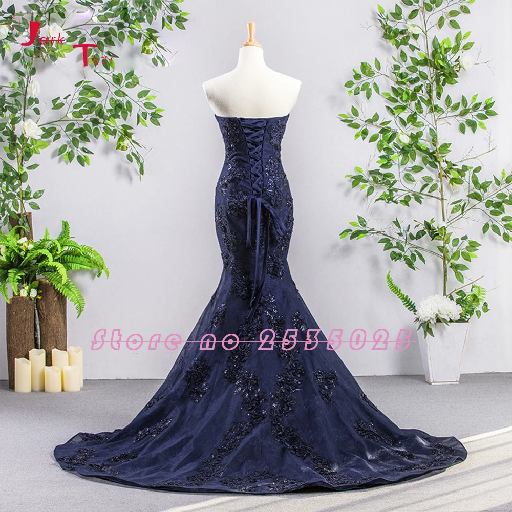 Jark Tozr Custom Made Bridal Gowns Sparkly Beading Crystal Neck Appliques Lace Navy Blue Mermaid Wedding Dresses Casamento | Свадьбы и