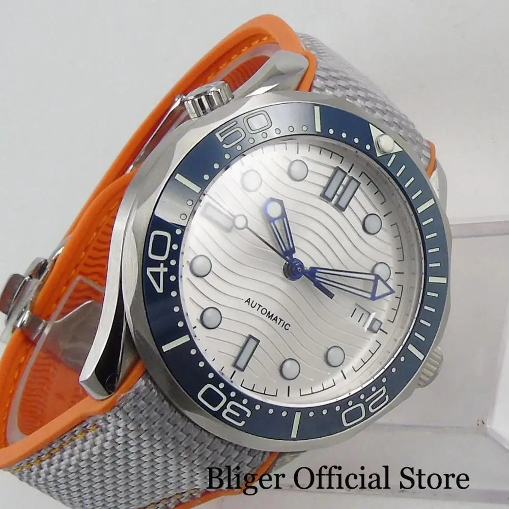 Мужские автоматические часы BLIGER 21 Jewels MIYOTA 8215 NH35A с белым циферблатом 41 мм и