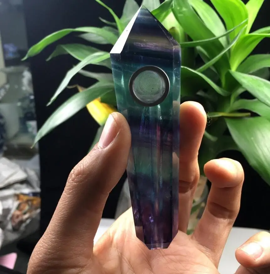 

Natural Fluorite Quartz Crystal Smoking Pipe +2PC strainers