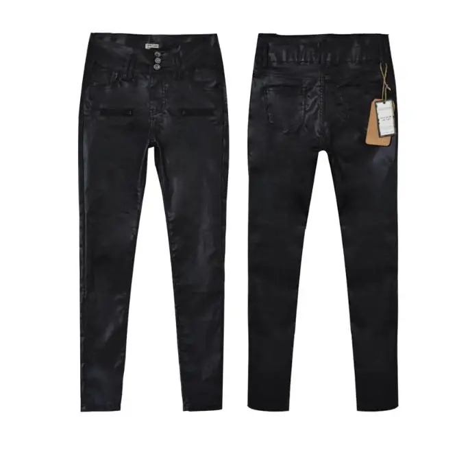 

Women High Waist Single Button Faux Leather Pants Skinny Slim Fake Zippers Pu Leather Pants Sexy Stretch Bodycon Trousers D68