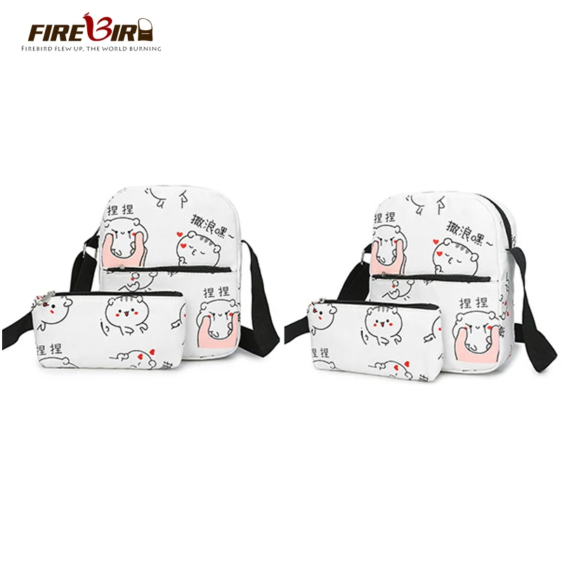 3 Pcs/Set Cute Girls Cartoon Printing USB Charging Canvas Backpack Small bag+High School Students laptop Backpacks Bagpack FN812 | Багаж и