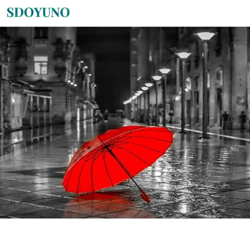 SDOYUNO Painting By Numbers Red umbrella Gift DIY Framed pictures by numbers For Adults Room Decoration Home Decor Wall Art