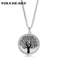 toucheart vintage necklace silver color stainless steel necklace with polished carved tree pendant mother day jewelry sne180007