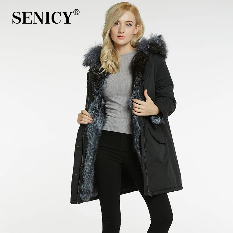 Senicy Новинка 2017 длинные зимние натуральная Меховая куртка пальто женщин парка