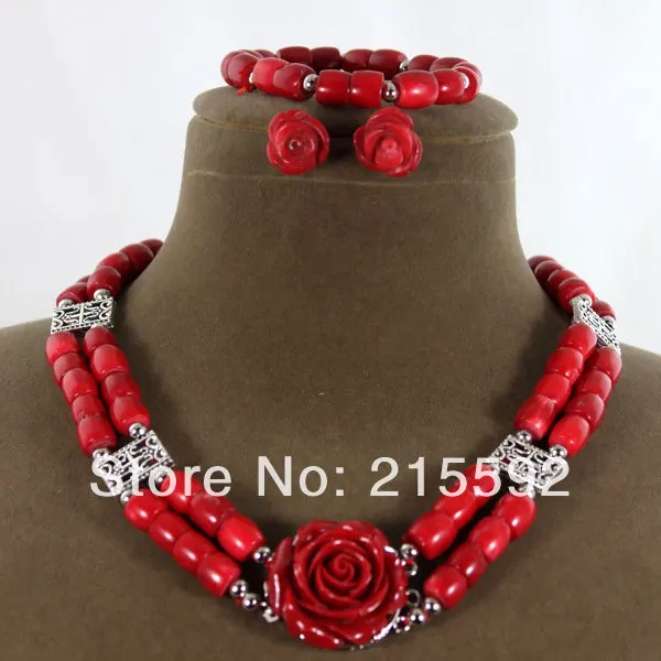 Beautiful Rose African Costume Coral Beads Jewelry Set Red Bridesmaid Free Shpping CJ052 | Украшения и аксессуары