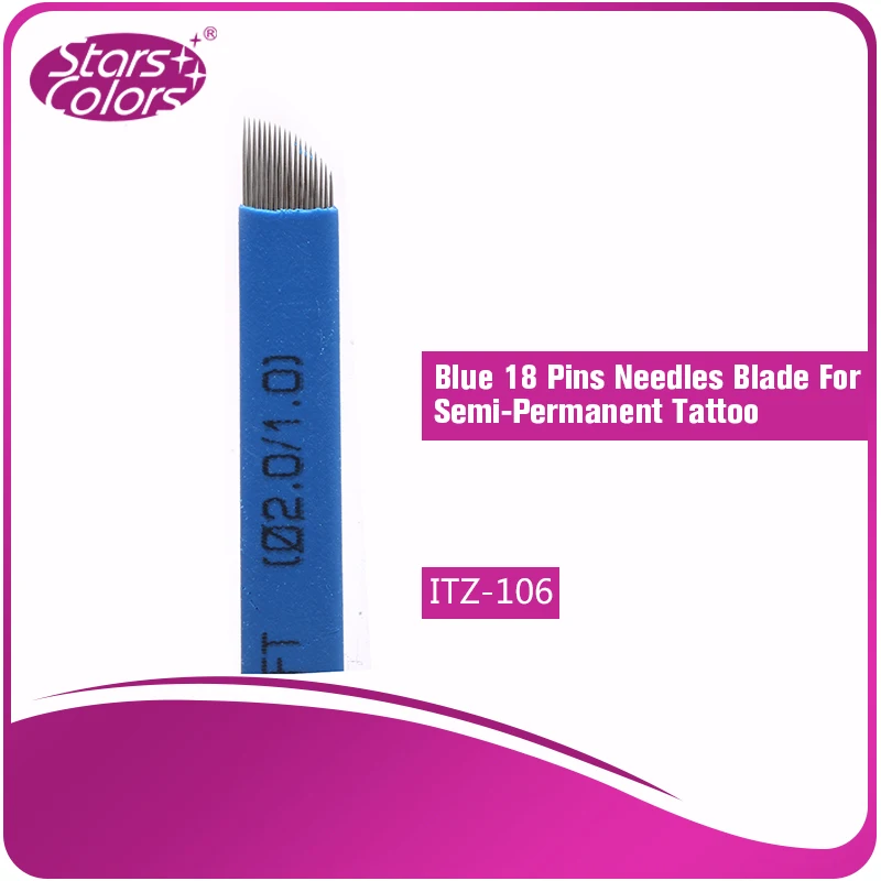 

Hot Sell 100 pieces Disposable Goods Make up Tattoo Blade Needles Blue Series 0.20 mm thickness 18 Pins for eyebrow
