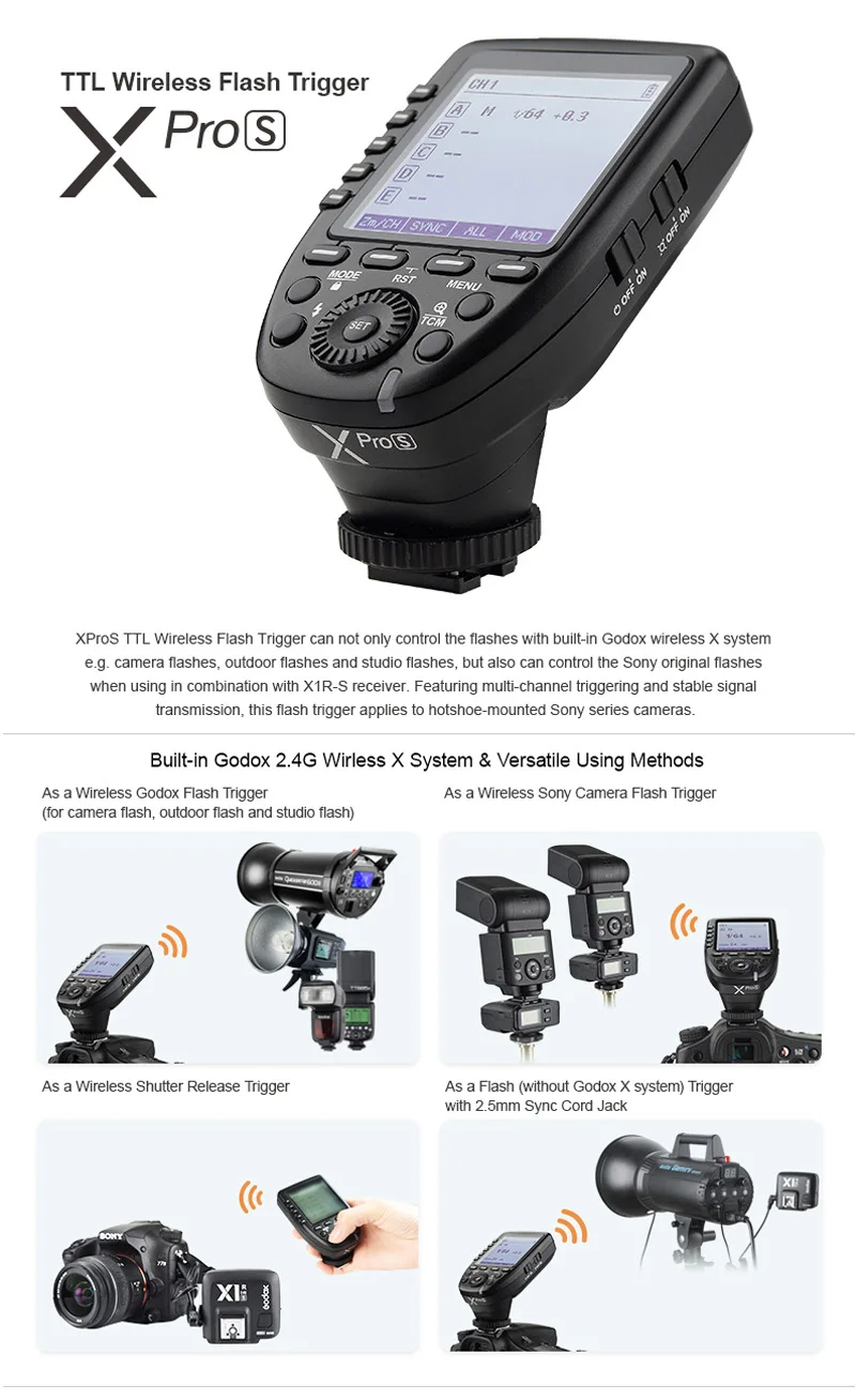 Godox Xpro-S E-TTL II 2,4G X система беспроводного управления дистанционным триггером с X1R-S приемником для sony Flash