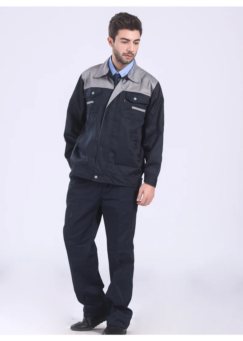 Navy and grey Рабочая одежда для мужчин, рабочая одежда, топы и штаны, ремонтник, автомеханика, высокое качество, рабочая одежда - Цвет: Navy and grey