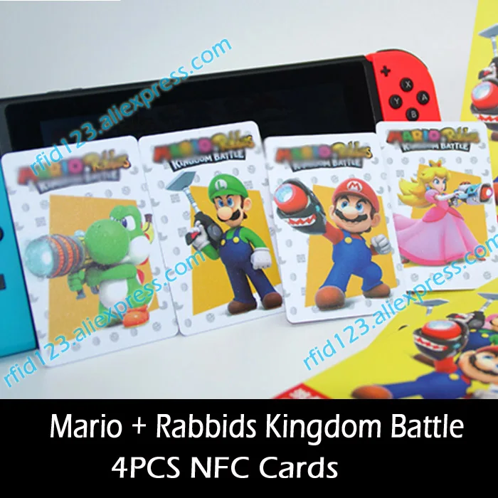 Mario Rabbids-4PCS NTAG215 печатная NFC карта, написанная Tagmo, может работать для переключения последних данных Metroid Samus Returns - Цвет: Mario Rabbids-4PCS