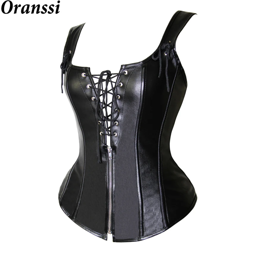 Искусственная кожа корсет Для женщин талия Поддержка сексуальный молния Overbust со