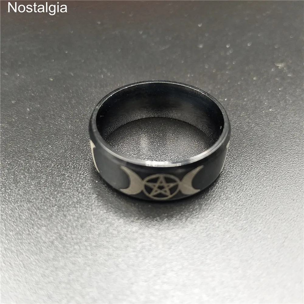 Ностальгия из нержавеющей стали Тройная Луна богиня Wicca пентаграмма кольцо полумесяц пентаграмма кольца для мужчин и женщин Прямая поставка