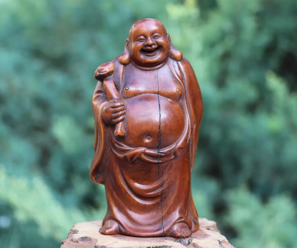 12 см китайский Самшит ручной работы Ruyi мешок монах богатство статуя Будды