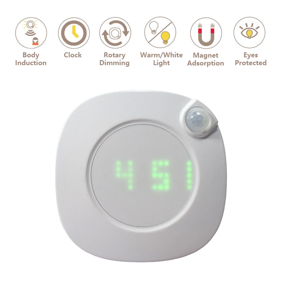 Светодиодные часы с датчиком движения ночсветильник пассивным ИК настенная