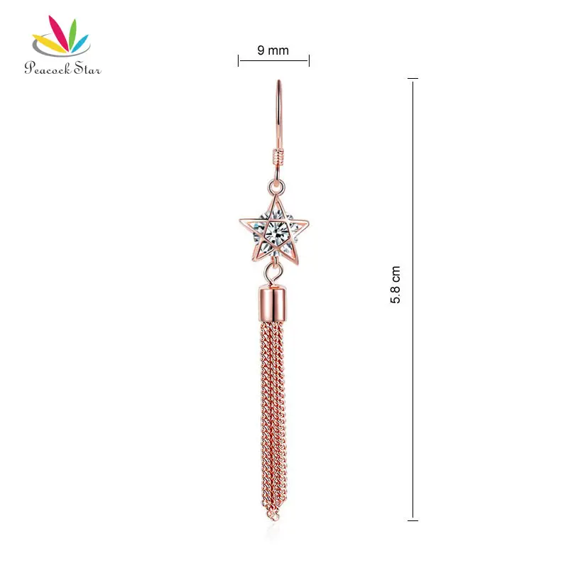 Peacock Star Solid 925 Sterling Silver Dangle Drop Hook Earrings Rose Gold Color Jewelry CFE8144 | Украшения и аксессуары