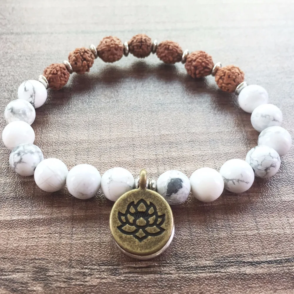 Модный женский браслет из натурального камня белый Howlite браслеты Bodhi с подвеской