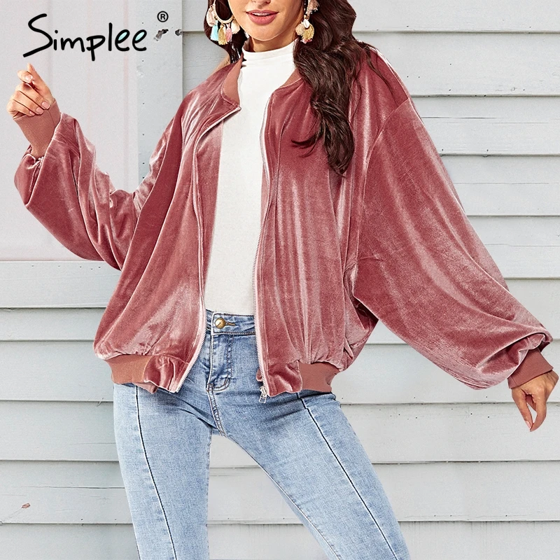 Simplee/Бархатная простая куртка-пальто с круглым вырезом Женская Повседневная