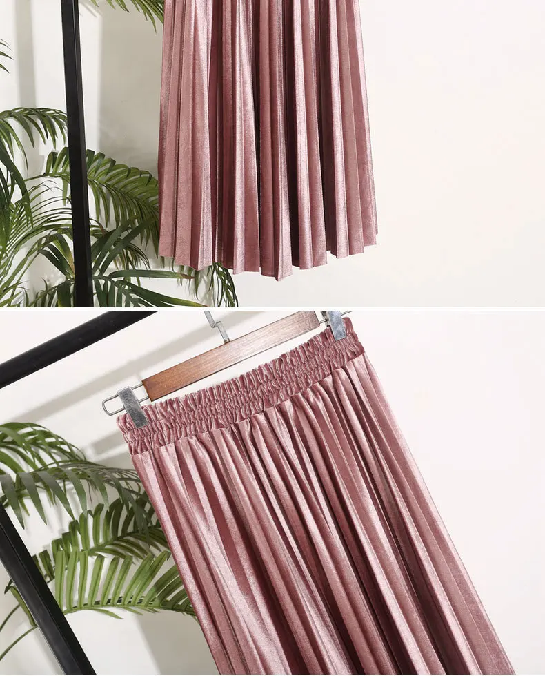PEONFLY Women's Skirt New Summer Long Skirt Fashion Color All-match Slim Pleated Skirt free shipping Pleated Skirt One Size