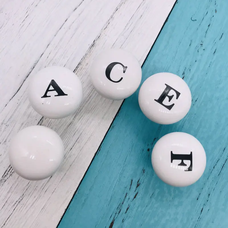 Cute for Kids Room Vintage Cabinet Knobs and Pulls 8 Pack Ceramic White Painted with ABC Letter Design | Обустройство дома