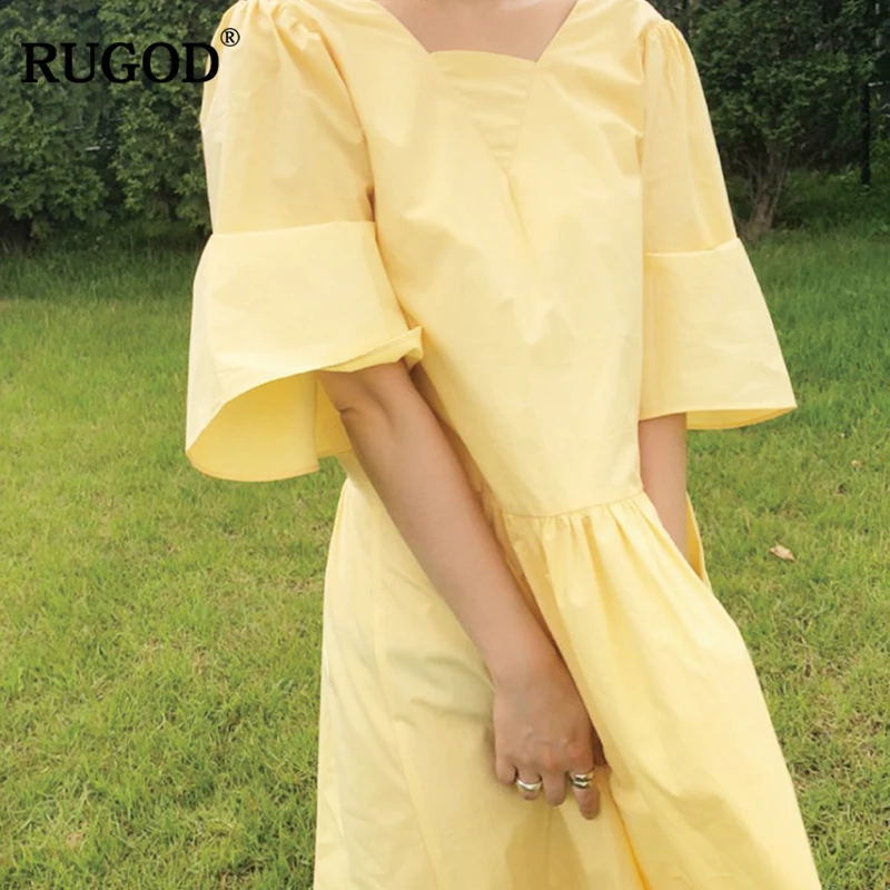 Женское Свободное длинное платье RUGOD однотонное Хлопковое макси с открытой