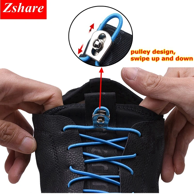 

1Pair Metal lock Elastic Shoe laces No Tie ShoeLaces Kids Adult Quick Sneakers Shoelace Round Shoe Lace 18 Color lacet chaussure