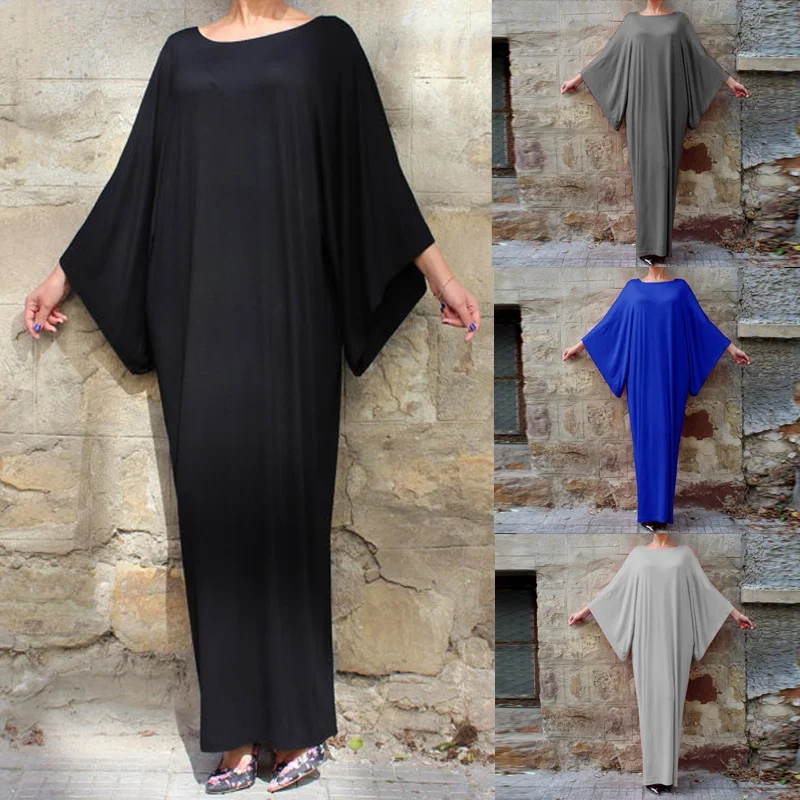 Ilstile 2018 Boho женское 4/3 летучая мышь рукав Макси полная длина длинное платье вырез