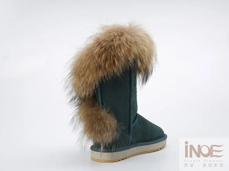 INOE/модные женские зимние сапоги; зимние сапоги из натуральной коровьей замши с лисьим мехом; Цвет черный, коричневый; высокое качество; нескользящие