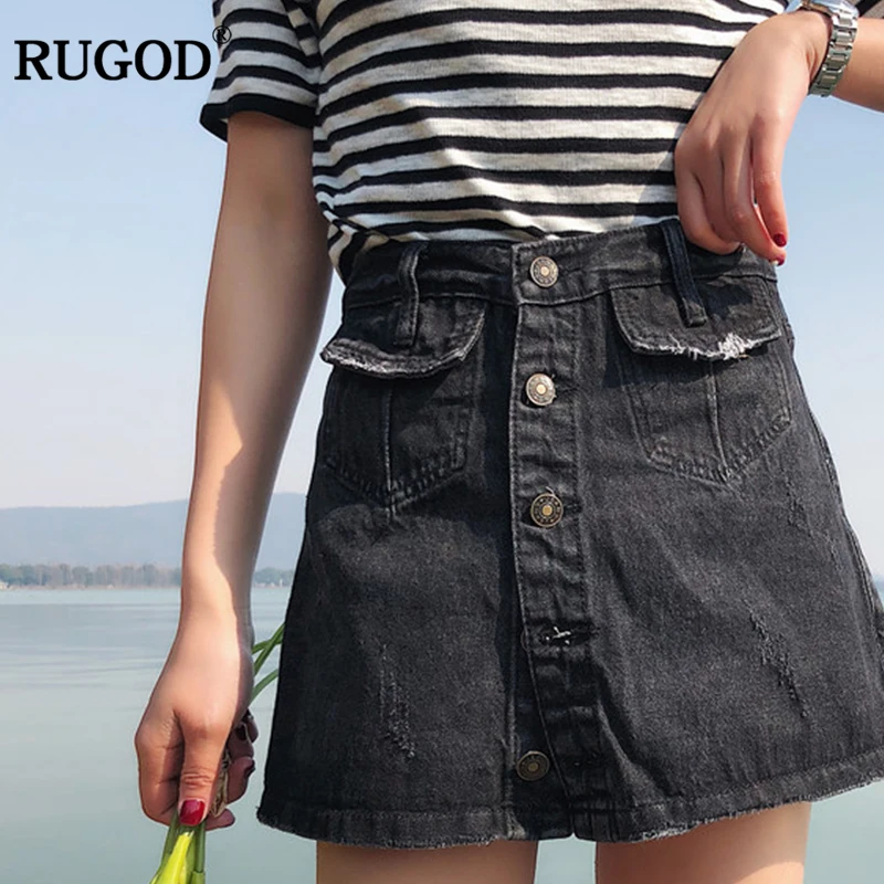 RUGOD 2018 Модные поддельные юбки шорты трапециевидная джинсовая мини юбка тонкая с