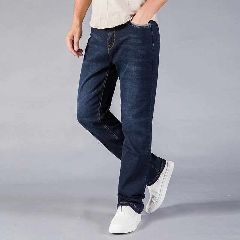 

2019 baggy jeans Mens stretch jeans Straight Loose Blue Denim Pants Large size Trousers Business Jeans Man size 40 42 44