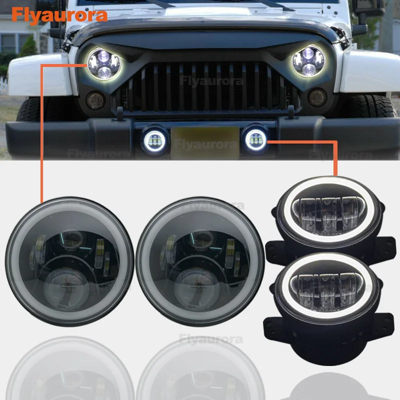 60w black DRL set Комплект 60 Вт 7 дюймов светодиодный фары с 4 дюйма светодиодный фонарь Белый DRL Halo Кольцо для Jeep Wrangler 97- JK TJ для jeep compass - Цвет: 60w black DRL set