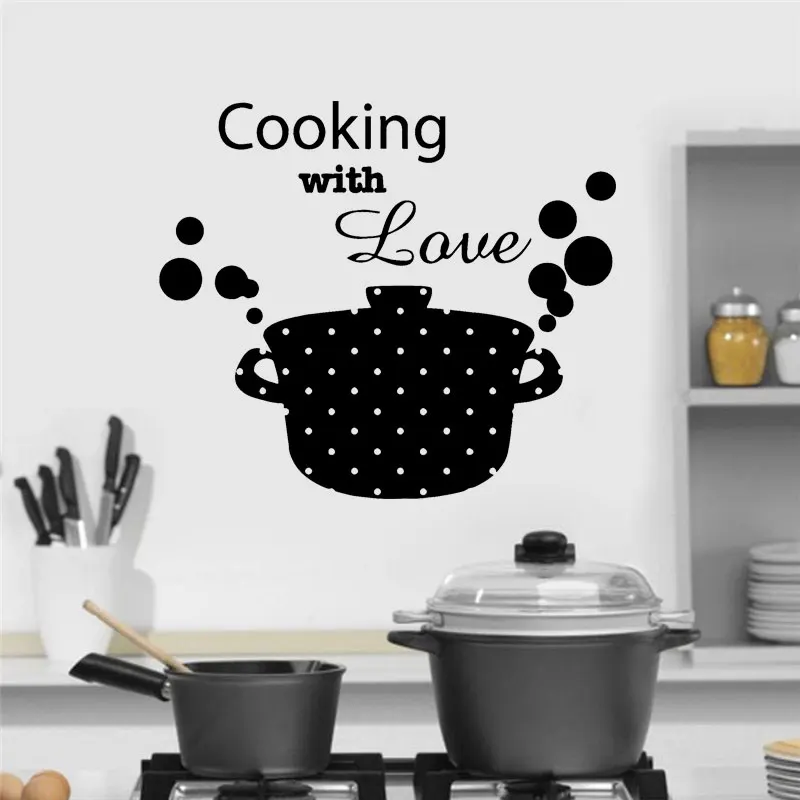 Kitchen Casserole Pan Cooking With Love Quote Wall Stickers Vinyl Art Home Decor Decal Removable Self Adhesive Mural 3158