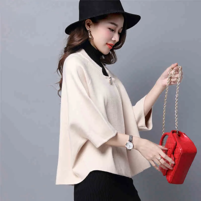 Leiouna Single Button Thick Winter Warm Overcoat Three Quarter Batwing Sleeve Female Sweater Suit Jacket Irregular New |
