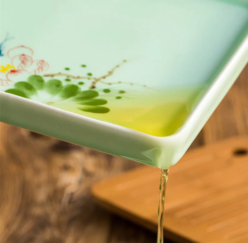 Longquan Celadon ручная роспись мини-керамический чайный поднос Бамбуковая поверхность