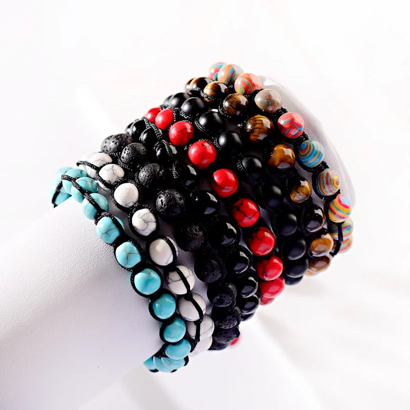 OIQUEI Braided Bracelet Men Handmade 8mm Classic Natural Tiger Eye Stone Charms Hommes Fashion Jewelry Pulsera Hombre | Украшения и