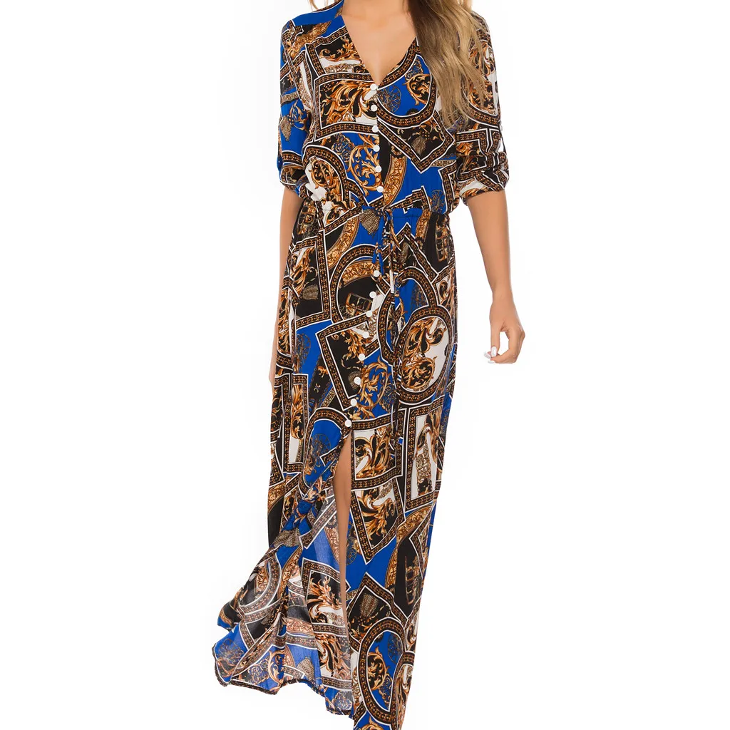 Женские летние модные пляжные богемные платья с захлестом длинные больших