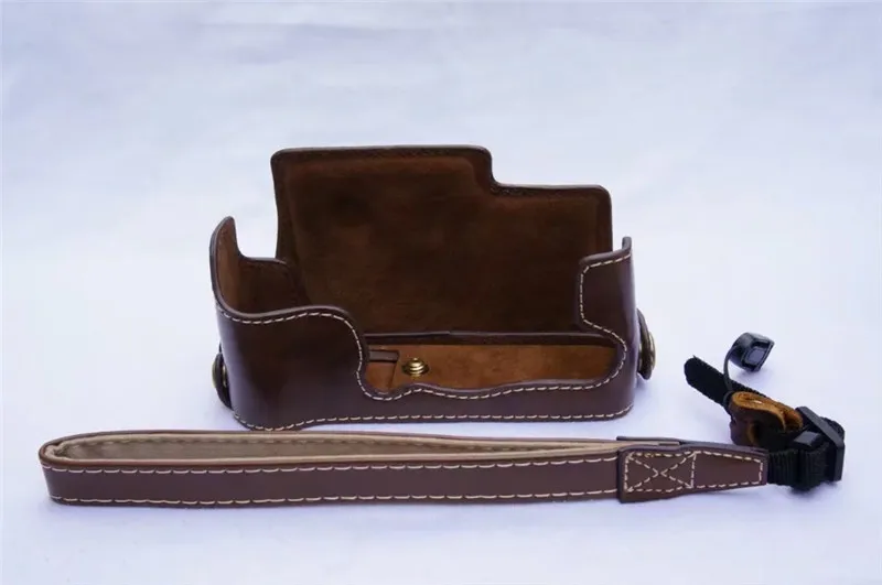 Dark Brown n Strap Чехол Ocotex из искусственной кожи для камеры Fujifilm FUJI XE3 X-E3, крышка на половину корпуса, цвет черный, коричневый - Цвет: Dark Brown n Strap